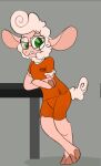  anthro bovid caprine crossed_arms dawn_bellwether digital_media_(artwork) disney eyewear female furniture glasses hi_res mammal prison_jumpsuit prison_uniform sheep solo table wolpertingle zoo_52 zootopia 