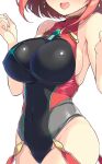  1girl black_swimsuit breasts chest_jewel close-up competition_swimsuit covered_collarbone covered_navel gem highres large_breasts one-piece_swimsuit pyra_(pro_swimmer)_(xenoblade) red_hair red_swimsuit ribbed_swimsuit solo strapless strapless_swimsuit striped striped_swimsuit swimsuit two-tone_swimsuit vertical-striped_swimsuit vertical_stripes watsuki_ayamo xenoblade_chronicles_(series) xenoblade_chronicles_2 