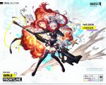  1girl artist_request austrian_flag bangs beach belt black_bodysuit black_gloves black_thighhighs blush bodysuit breasts character_name chinese_text closed_mouth copyright_name english_text fingerless_gloves full_body garter_straps girls&#039;_frontline gloves gun hair_ornament hairclip highres holding holding_clothes holding_gun holding_scarf holding_weapon iws_2000_(girls&#039;_frontline) long_hair long_sleeves looking_at_viewer medium_breasts official_alternate_costume official_art promotional_art red_eyes red_scarf sand scarf serious simple_background solo standing steyr_iws_2000 thigh_pouch thighhighs torn_clothes torn_scarf weapon white_belt white_hair 