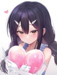  1girl balloon bangs black_hair blush breasts brown_eyes fate/kaleid_liner_prisma_illya fate_(series) hair_ornament hairclip heart_balloon highres long_hair looking_at_viewer miyu_edelfelt small_breasts solo taro_(ultrataro) 