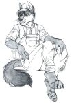  anthro arwin ballcap canid canine canis clothing country fox hat headgear headwear hi_res humanoid hybrid male mammal overalls pin_(disambiguation) pinup pose solo thehuntigwolf thehuntingwolf western wolf 