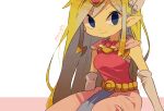  1girl artist_name belt blonde_hair blue_eyes blush dress floating_hair gloves jewelry long_hair multicolored_hair necklace parted_lips pink_dress pink_skirt princess_zelda skirt the_legend_of_zelda the_legend_of_zelda:_spirit_tracks the_legend_of_zelda:_the_wind_waker tokuura 