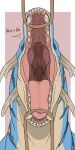  &lt;3 1:2 absurd_res ambiguous_gender blue_body bodily_fluids front_view hi_res horn imperatorcaesar mouth_shot open_mouth pink_background pink_tongue saliva saliva_on_tongue simple_background solo striped_body striped_neck stripes tan_body tan_horn tan_teeth tongue yellow_body 