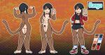  abs black_hair breasts brown_body brown_eyes brown_fur clothed clothed/nude clothing feet female flexing fur genitals gesture hair haplorhine hi_res humanoid humanoid_feet ikaribunbun mammal model_sheet monkey muscular muscular_female nike nude primate pubes pussy solo tomboy v_sign 