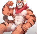  abs anthro areola bulge clothing felid frosted_flakes hi_res kellogg&#039;s looking_at_viewer makowolf1 male mammal mascot multicolored_body muscular muscular_male nipples pantherine solo star striped_body stripes tiger tony_the_tiger two_tone_body underwear 