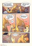  absurd_res blue_eyes blush buizel clothing comic duo english_text fin floatzel fluffy french_kissing hi_res kissing lester_(risenpaw) male male/male ness_(risenpaw) nintendo orange_body pinned pok&eacute;mon pok&eacute;mon_(species) risenpaw romantic romantic_couple smile text tickling tongue video_games 