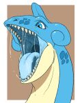  absurd_res ambiguous_gender blue_body blue_eyes blue_tongue bodily_fluids border brown_background dripping glistening glistening_eyes hi_res imperatorcaesar lapras mouth_shot nintendo open_mouth pok&eacute;mon pok&eacute;mon_(species) saliva saliva_drip saliva_on_tongue saliva_string simple_background solo tan_teeth tongue video_games white_border yellow_body 