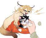  ... 2boys angry animalization baby_bottle bandage_over_one_eye bandaged_head bandages bangs black_hair blanket blonde_hair bottle cat claws colored_sclera drinking fangs feeding food food_on_face ginmu jojo_no_kimyou_na_bouken long_hair male_focus messy_hair milk multiple_boys narancia_ghirga open_mouth pannacotta_fugo purple_eyes shouting speech_bubble spoken_ellipsis spotted_fur v-shaped_eyebrows vento_aureo whiskers wrapped_up yellow_sclera 