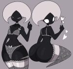  &lt;3 absurd_res ambiguous_gender anthro arthropod biped black_body blush bra butt choker clothing front_view hi_res idolomantises jewelry lace_(hollow_knight) legwear male necklace rear_view simple_background solo stockings underwear white_eyes 