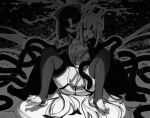  2girls ass bangs barefoot blush bow breast_grab character_request closed_mouth feet full_body grabbing grabbing_from_behind greyscale hair_bow highres implied_fingering long_hair looking_at_another m_legs mato_seihei_no_slave monochrome multiple_girls one_breast_out open_mouth parted_bangs saliva saliva_trail shadow shikoku_(mato_seihei_no_slave) sidelocks smile snake soles songchuan_li spread_legs thighhighs toeless_legwear toes very_long_hair yuri 