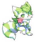  3_fingers 3_toes alpha_channel ambiguous_gender anthro black_nose blush clothed clothing domestic_ferret feet fingers flower fur green_body green_eyes green_fur green_hair hair hi_res hybrid inner_ear_fluff leaf legendary_pok&eacute;mon looking_at_viewer mammal mustela mustelid musteline niima_(shaymin) nintendo paws plant pok&eacute;mon pok&eacute;mon_(species) shaymin sidefury simple_background sky_forme_shaymin smile solo sweater toes topwear transparent_background true_musteline tuft video_games white_body white_fur 