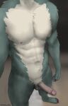  2022 abs anthro balls beastars biceps canid canine canis digital_media_(artwork) erection feet fur genitals grey_body grey_fur humanoid_genitalia humanoid_penis inside legoshi_(beastars) male mammal muscular muscular_anthro muscular_male navel nippples nude penis pubes selfie simple_background solo standing toes victory_clint white_body white_fur wolf 