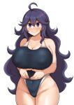  1girl alternate_breast_size alternate_costume breasts competition_swimsuit hairband hex_maniac_(pokemon) highres large_breasts long_hair messy_hair one-piece_swimsuit pokemon pokemon_(game) pokemon_xy purple_hairband simple_background solo swimsuit very_long_hair white_background yamaori 