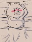  2022 anthro bed bedding belly blanket blush canid canine canis corgi_(artist) dogs_in_space domestic_dog furniture jerry_(dogs_in_space) lying male mammal navel slightly_chubby solo 