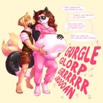  &lt;3 absurd_res animal_humanoid anthro belly belly_grab belly_noises belly_stuffing big_belly bird_dog black_body black_ears black_fur bloated blonde_hair bottomwear brown_bottomwear brown_clothing brown_hair brown_shorts brown_topwear brown_vest canid canid_humanoid canine canine_humanoid canis cargo_shorts chubby_anthro chubby_female claws clothed clothing colored_nails crop_top dialogue digital_media_(artwork) digitigrade domestic_cat domestic_dog duo eyewear fan_character felid felid_humanoid feline feline_humanoid felis female fur glasses golden_retriever green_eyes grope hair hand_on_face hand_on_stomach happy hi_res humanoid hunting_dog hyper hyper_belly larger_female loving_gaze male male/female mammal mammal_humanoid nails open_clothing open_topwear open_vest overweight overweight_anthro overweight_female pants pink_bottomwear pink_clothing pink_nails pink_pants pink_shirt pink_topwear retriever romantic romantic_couple rumbling_stomach shirt shorts siamese size_difference slightly_chubby smaller_male speech_bubble stuffing sweatpants tail_motion tailwag text toe_claws topwear vest wartimesweets white_body white_clothing white_fur white_shirt white_tail_tip white_topwear yellow_body yellow_fur 