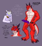  abs absurd_res anthro duo faessi genitals hi_res horn kobold lock-wolf male muscular muscular_male penis purple_penis question_mark red_body scalie 