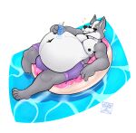  anthro awoogasm belly beverage big_belly bottomwear bulge canid canine canis clothing digital_media_(artwork) hair hi_res male mammal nintendo nipples outside overweight overweight_anthro overweight_male pool_float shorts simple_background smile solo star_fox swimming_pool swimwear video_games water wolf wolf_o&#039;donnell 