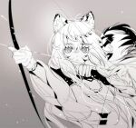  1girl animal_ears arknights bow_(weapon) braid drawing_bow greyscale hair_between_eyes holding holding_bow_(weapon) holding_weapon jewelry leopard_ears long_hair monochrome necklace parted_lips pienahenggou pramanix_(arknights) side_braids sketch solo sweater tiara turtleneck turtleneck_sweater upper_body weapon 