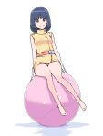  1girl akinbo_(hyouka_fuyou) barefoot black_eyes black_hair breasts fa_yuiry gloves gundam jacket leaning_to_the_side looking_at_viewer medium_breasts medium_hair non-humanoid_robot orange_belt robot sitting smile solo white_gloves yellow_jacket zeta_gundam 