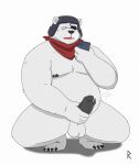  2022 anthro armor belly big_belly blush bodily_fluids cellphone cum ejaculation epic_games eye_patch eyewear fortnite genital_fluids genitals headgear helmet hi_res humanoid_genitalia humanoid_hands humanoid_penis male mammal masturbation moobs nipples overweight overweight_male penis phone polar_bear polar_patroller ragnadope simple_background smartphone solo ursid ursine video_games white_body 