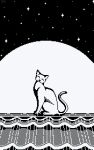  absurdres cat full_moon highres moon pixel_art rooftop smiley_face star_(sky) thejduck 