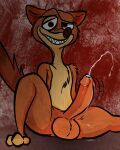  absurd_res anthro bottomless brown_body brown_fur clothed clothing disney duke_weaselton ejaculation fur genitals hands_behind_back hi_res illegaleel looking_at_viewer male mammal multicolored_body mustela mustelid musteline penis smile solo solo_focus true_musteline two_tone_body zootopia 