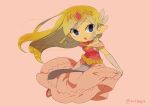  1girl artist_name back belt blonde_hair blue_eyes blush dress floating_hair gloves jewelry long_hair looking_at_viewer multicolored_hair necklace pink_dress princess_zelda solo the_legend_of_zelda the_legend_of_zelda:_spirit_tracks the_legend_of_zelda:_the_wind_waker tiara tokuura 