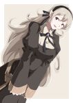  1girl absurdres alternate_costume black_dress black_hairband corrin_(female)_(fire_emblem) corrin_(fire_emblem) dress fire_emblem fire_emblem_fates grey_hair hairband highres long_hair long_sleeves pointy_ears red_eyes to_(tototo_tk) 