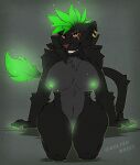  absurd_res anthro bioluminescence bioluminescent_nipples bioluminescent_pussy curvy_figure ear_piercing female glowing hi_res kianyx looking_at_viewer mohawk neck_tuft nipple_piercing nipples piercing scar solo tuft wolfenwares 