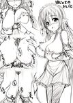  blush breast_grab breasts cleavage copyright_request elf grabbing greyscale huge_breasts maid monochrome paizuri pantyhose penis pointy_ears translated uni8 