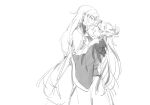  2girls blush carrying carrying_person chinese_clothes chinese_commentary closed_eyes commentary_request du_ruo_(path_to_nowhere) from_side greyscale highres long_hair long_sleeves monochrome multiple_girls open_mouth path_to_nowhere profile robe smile tooong4 yao_(path_to_nowhere) yuri 