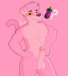  abs absurd_res anthro balls biceps casual_erection casual_nudity damelty erection felid fur genitals hi_res humanoid_genitalia humanoid_hands humanoid_penis looking_at_viewer male mammal metro-goldwyn-mayer muscular muscular_anthro muscular_male nipples nude pantherine pecs penis pink_body pink_fur pink_panther pink_panther_(series) simple_background smile solo tail 