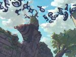  cloud commentary_request day from_below highres no_humans odo_7ta outdoors plant pokemon pokemon_(creature) signature sky tree unown vines wo-chien 
