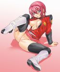  anus arm_support blue_eyes blush boots breasts censored gundam gundam_seed gundam_seed_destiny highres knee_boots lunamaria_hawke medium_breasts nipples nishitsuki_tsutomu no_panties open_clothes open_shirt pink_skirt puffy_nipples pussy red_hair shirt short_hair skirt solo spread_legs thighhighs 