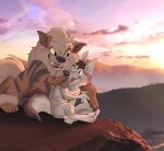 anthro arcanine canid canine canis duo feral generation_1_pokemon greko_the_cat hi_res male male/male mammal mountain nintendo pokemon pokemon_(species) rock sky wolf