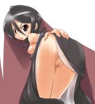  angry ass bare_shoulders bent_over black_hair bleach breasts brown_eyes censored hair_between_eyes hand_on_ass kuchiki_rukia looking_back morisaki_hichimi presenting pussy small_breasts solo sweat 