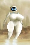  5_fingers anthro anthrofied big_breasts blue_eyes blurred_background breasts curvy_figure disney duo empty_eyes eve_(wall-e) female fingers fire_extinguisher flying hi_res hourglass_figure huge_breasts huge_hips humanoid low-angle_view machine mantrinrus multicolored_body noseless not_furry pixar robot robot_humanoid screen screen_face solo thick_thighs two_tone_body wall-e white_body wide_hips 