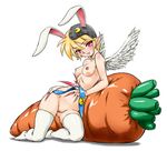  animal_ears bad_id bad_pixiv_id blonde_hair blush breasts bunny_ears carrot copyright_request earrings fingernails full_body himadarou jewelry lipstick long_fingernails makeup medium_breasts nipples pointy_ears pussy red_eyes short_hair solo thighhighs uncensored wings 