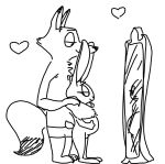  anthro bottomless bottomwear canid canine clothed clothing disney duo female fox heart_symbol judy_hopps lagomorph leporid male male/female mammal mirror nick_wilde pregnant rabbit shorts simple_background the_weaver topless white_background zootopia 
