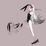 1girl anderson_m0311 animal_ear_hairband animal_ears arm_behind_back bare_legs black_footwear black_hair black_leotard blush bound bound_arms detached_collar fake_animal_ears fake_tail full_body gakuen_idolmaster gradient_hair grey_hair hairband hanging highres holding_own_arm idolmaster leotard looking_ahead looking_at_viewer masochism multicolored_hair multiple_views oversized_breast_cup playboy_bunny rabbit_ear_hairband rabbit_ears rabbit_tail rope shinosawa_hiro simple_background solo strapless sweat tail thought_bubble wrist_cuffs 