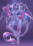  2022 absurd_res anthro breasts dragon equid equine fan_character female genitals hasbro hi_res hooves horn horse hybrid looking_at_viewer mammal membrane_(anatomy) membranous_wings my_little_pony nauth navel nipples nude purple_body pussy simple_background solo wings 