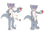  anthro belly belly_expansion blush cursor dragon embarrassed expansion genitals grey_body hi_res horn kemono male null nullification paw_growth pawpads penis pink_sclera sa_no shrinking size_transformation solo transformation white_belly 