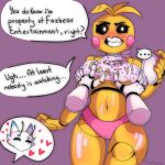  &lt;3 animatronic anthro avian ball_joints beakless bib big_breasts bird black_sclera blush breasts chicken clothing colored_nails dialogue disembodied_hand doll_joints female five_nights_at_freddy&#039;s five_nights_at_freddy&#039;s_2 furtyap galliform gallus_(genus) grope groping_breasts head_feathers head_tuft hi_res holding_object holding_plate machine nails navel panties phasianid pink_clothing pink_nails pink_panties pink_underwear plate purple_background robot rosy_cheeks scottgames simple_background solo speech_bubble text text_on_clothing thick_thighs toy_chica_(fnaf) tuft underwear video_games white_eyes wide_hips yellow_body 