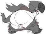  2016 anthro balls big_butt black_body black_fur blush butt claws digital_media_(artwork) fur genitals male megawaffle_(artist) nintendo nipples open_mouth overweight overweight_anthro overweight_male pangoro pok&eacute;mon pok&eacute;mon_(species) simple_background solo tongue video_games white_background white_body white_fur 