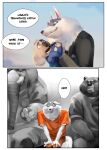 ambiguous_gender anthro arctic_wolf buster_moon canid canine canis clothing comic crystal_ice dialogue elephant elephantid group hi_res illumination_entertainment jimmy_crystal koala larger_male male mammal marsupial necktie prison_jumpsuit proboscidean sing_(movie) size_difference smaller_male smile smirk suit thought_bubble ursid vombatiform wolf 