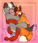  anthro blep blush canid canine cuddling cute_expression didelphid duo embrace feroxdoon fox happy hi_res hug love male male/male mammal marsupial nuzzling red_fox tongue tongue_out virginia_opossum wolfsifi xander 