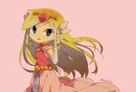  1girl artist_name back belt blonde_hair blue_eyes blush dress floating_hair gloves highres jewelry long_hair looking_at_viewer multicolored_hair necklace pink_dress princess_zelda solo the_legend_of_zelda the_legend_of_zelda:_spirit_tracks the_legend_of_zelda:_the_wind_waker tiara tokuura 