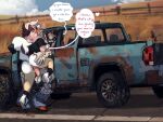  2022 anthro anthro_on_anthro anthro_penetrated anthro_penetrating anthro_penetrating_anthro anus balls biped blush bottomless bottomless_anthro bottomless_female bottomwear bottomwear_down brown_body brown_fur butt canid canine canis car clothed clothing digital_media_(artwork) domestic_dog duo english_text erection female female_penetrated fur genitals hand_on_butt male male/female male_penetrating male_penetrating_female mammal multicolored_body multicolored_fur open_mouth outside_sex pants pants_down partially_clothed penetration penile penile_penetration penis_in_pussy sex sex_in_car sinz0ne tan_body tan_fur text tongue tongue_out vaginal vaginal_penetration vehicle white_body white_fur 