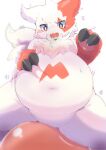  anthro belly big_belly blush claws cpon555 exercise_ball featureless_crotch fluffy fupa fur hi_res navel nintendo overweight pok&eacute;mon pok&eacute;mon_(species) solo thick_thighs video_games white_body white_fur zangoose 