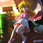  3d blonde_hair blue_eyes crown gloves hanxulz ipgloss lip_gloss long_hair mario_(series) parasol pink_lips princess_peach shoes skirt sneakers umbrella 